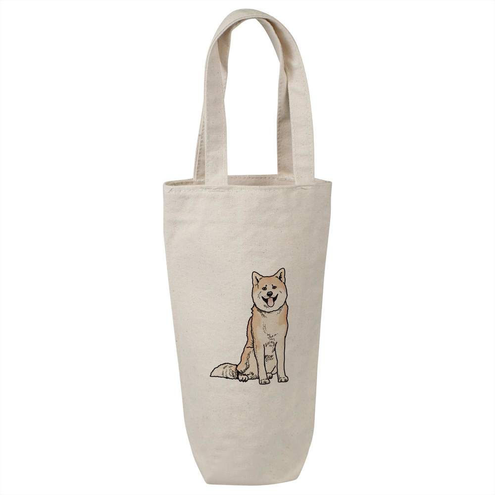'Akita Inu Sitting Dog' Cotton Wine Bottle Bag - Natural - Reusable Gift / Travel Carrier for Wine, Champagne and Bottles (BL00044876)