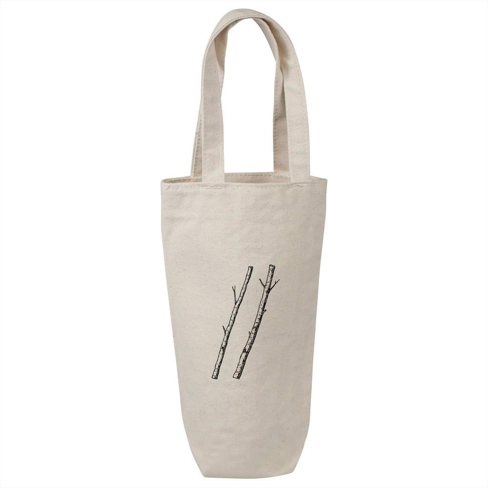 'Two Sticks' Cotton Wine Bottle Bag - Natural - Reusable Gift / Travel Carrier for Wine, Champagne and Bottles (BL00045001)