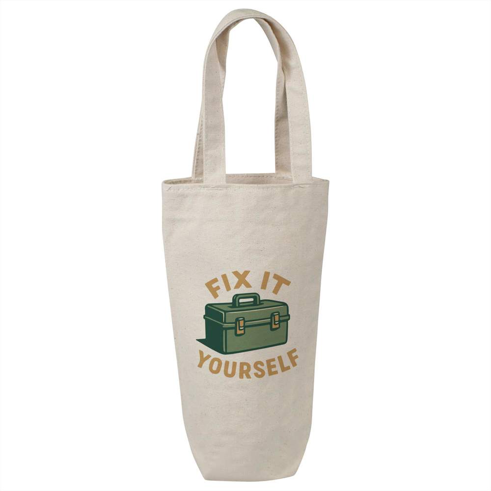 'DIY Tool Box Home Repair' Cotton Wine Bottle Bag - Natural - Reusable Gift / Travel Carrier for Wine, Champagne and Bottles (BL00045177)