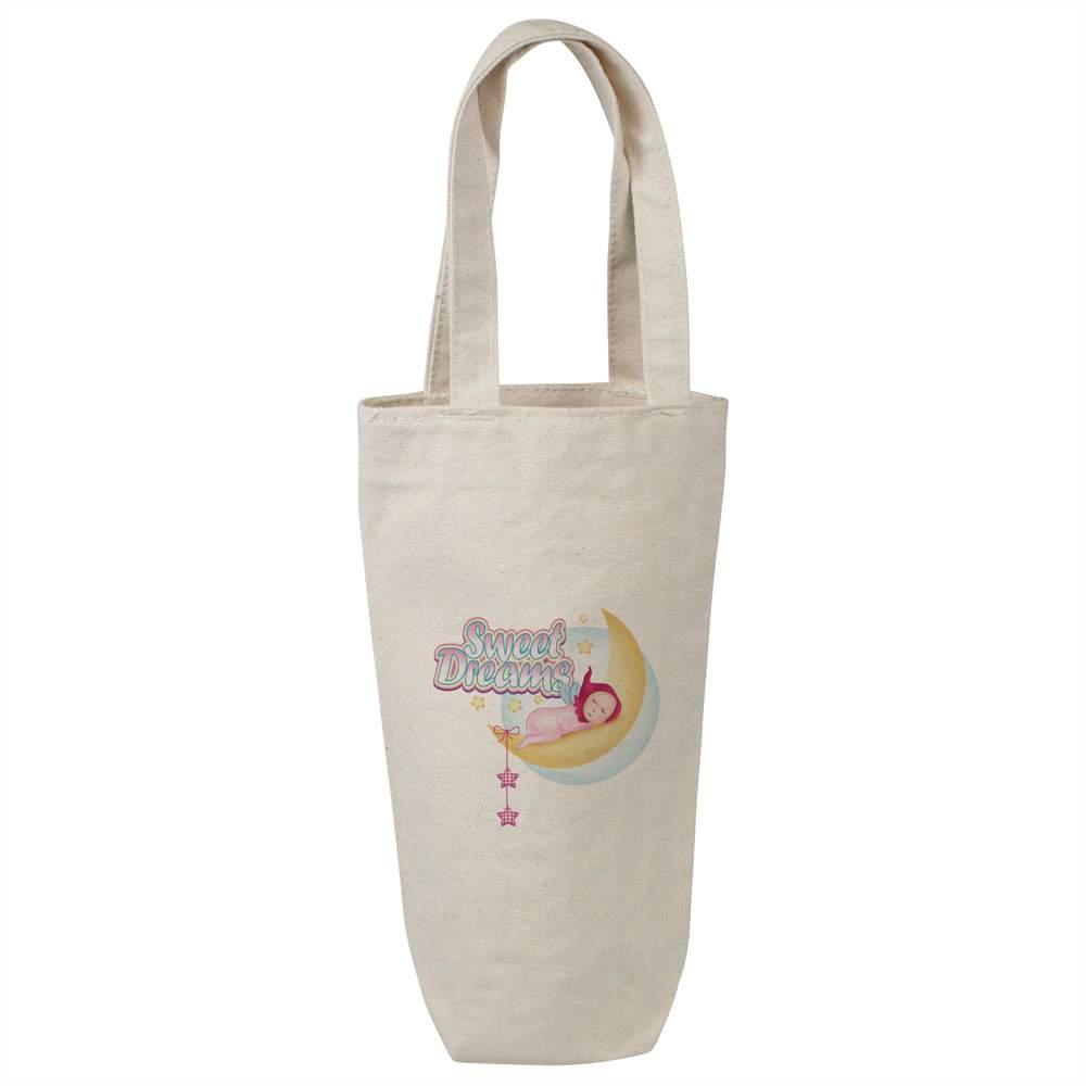 'Sweet Dreams' Cotton Wine Bottle Bag - Natural - Reusable Gift / Travel Carrier for Wine, Champagne and Bottles (BL00045446)