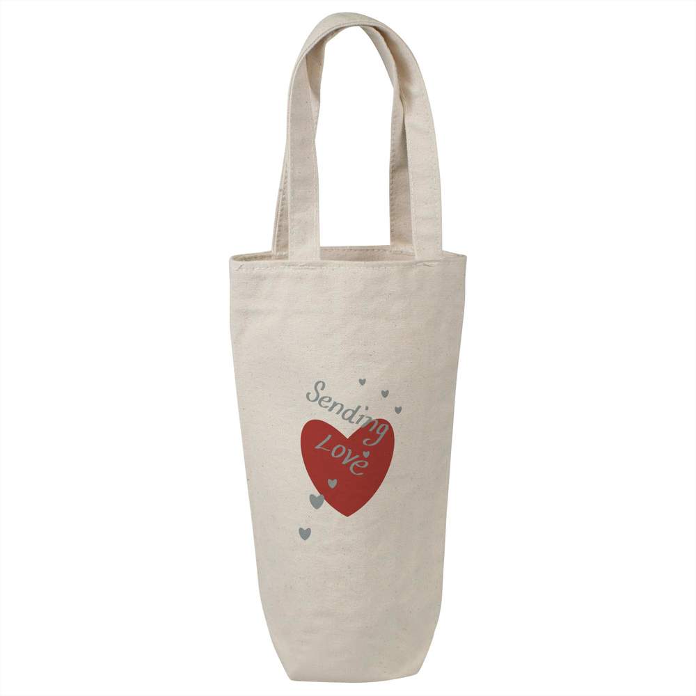 'Sending Love To You ' Cotton Wine Bottle Bag - Natural - Reusable Gift / Travel Carrier for Wine, Champagne and Bottles (BL00045622)