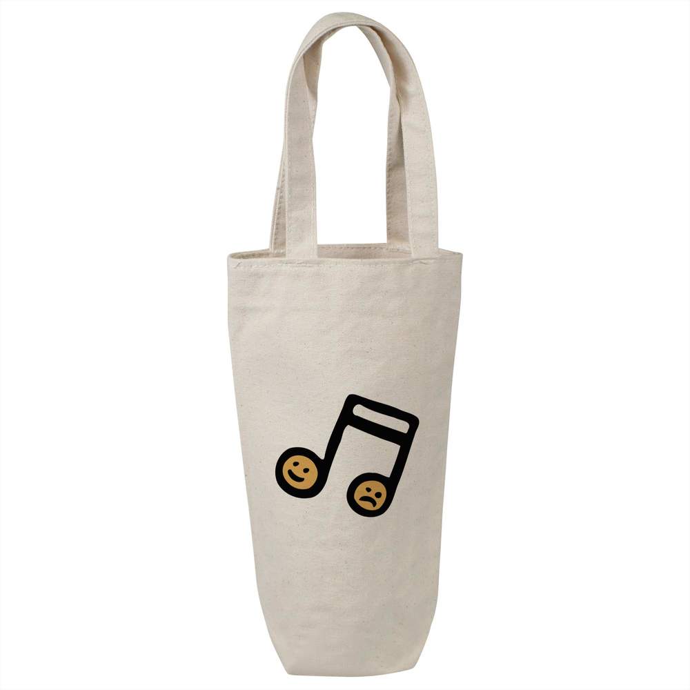 'Musical Notes with Faces' Cotton Wine Bottle Bag - Natural - Reusable Gift / Travel Carrier for Wine, Champagne and Bottles (BL00045937)