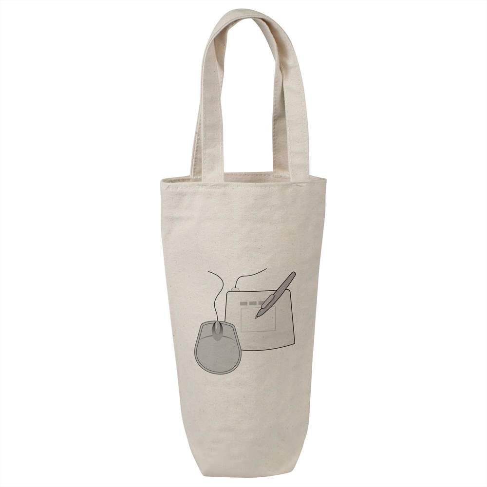 'Graphic Tablet And Mouse' Cotton Wine Bottle Bag - Natural - Reusable Gift / Travel Carrier for Wine, Champagne and Bottles (BL00046502)