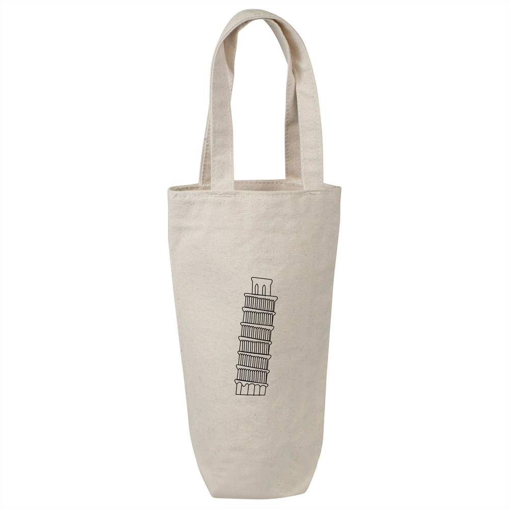 'Tower of Pisa' Cotton Wine Bottle Bag - Natural - Reusable Gift / Travel Carrier for Wine, Champagne and Bottles (BL00046821)