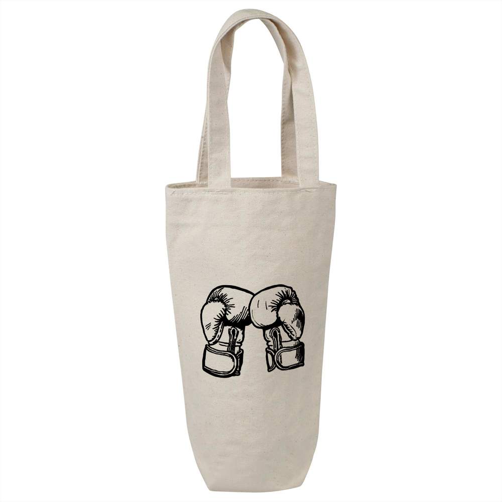'Boxing Gloves' Cotton Wine Bottle Bag - Natural - Reusable Gift / Travel Carrier for Wine, Champagne and Bottles (BL00046879)