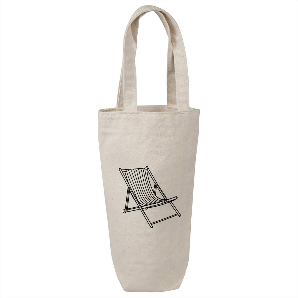 'Deck Chair Line Art' Cotton Wine Bottle Bag - Natural - Reusable Gift / Travel Carrier for Wine, Champagne and Bottles (BL00047063)