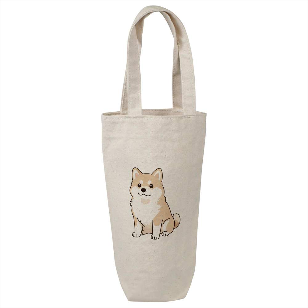 'Cartoon Shiba Inu' Cotton Wine Bottle Bag - Natural - Reusable Gift / Travel Carrier for Wine, Champagne and Bottles (BL00047068)