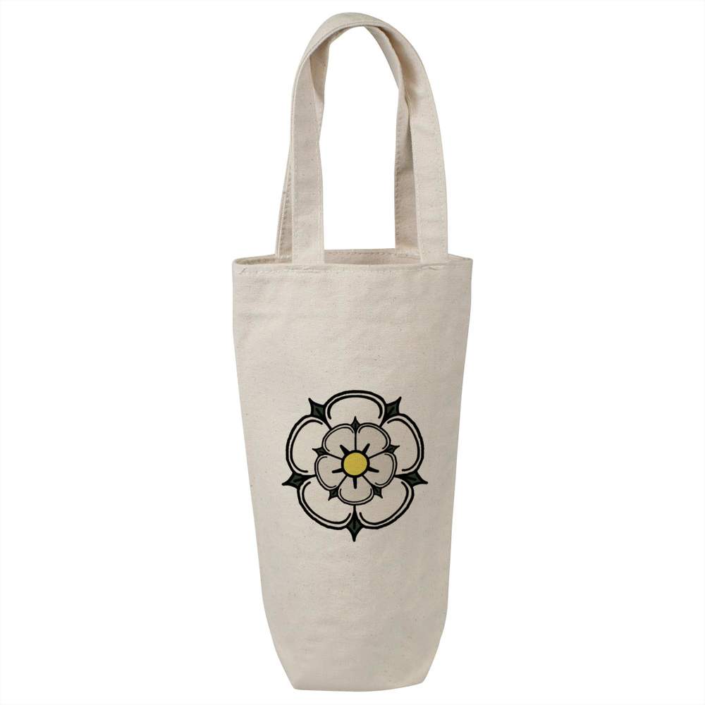 'Bold White Rose' Cotton Wine Bottle Bag - Natural - Reusable Gift / Travel Carrier for Wine, Champagne and Bottles (BL00047230)