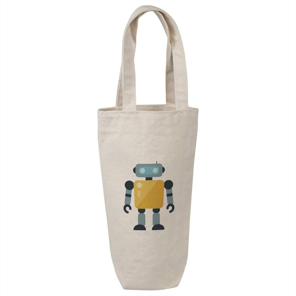 'Simple Robot' Cotton Wine Bottle Bag - Natural - Reusable Gift / Travel Carrier for Wine, Champagne and Bottles (BL00047464)