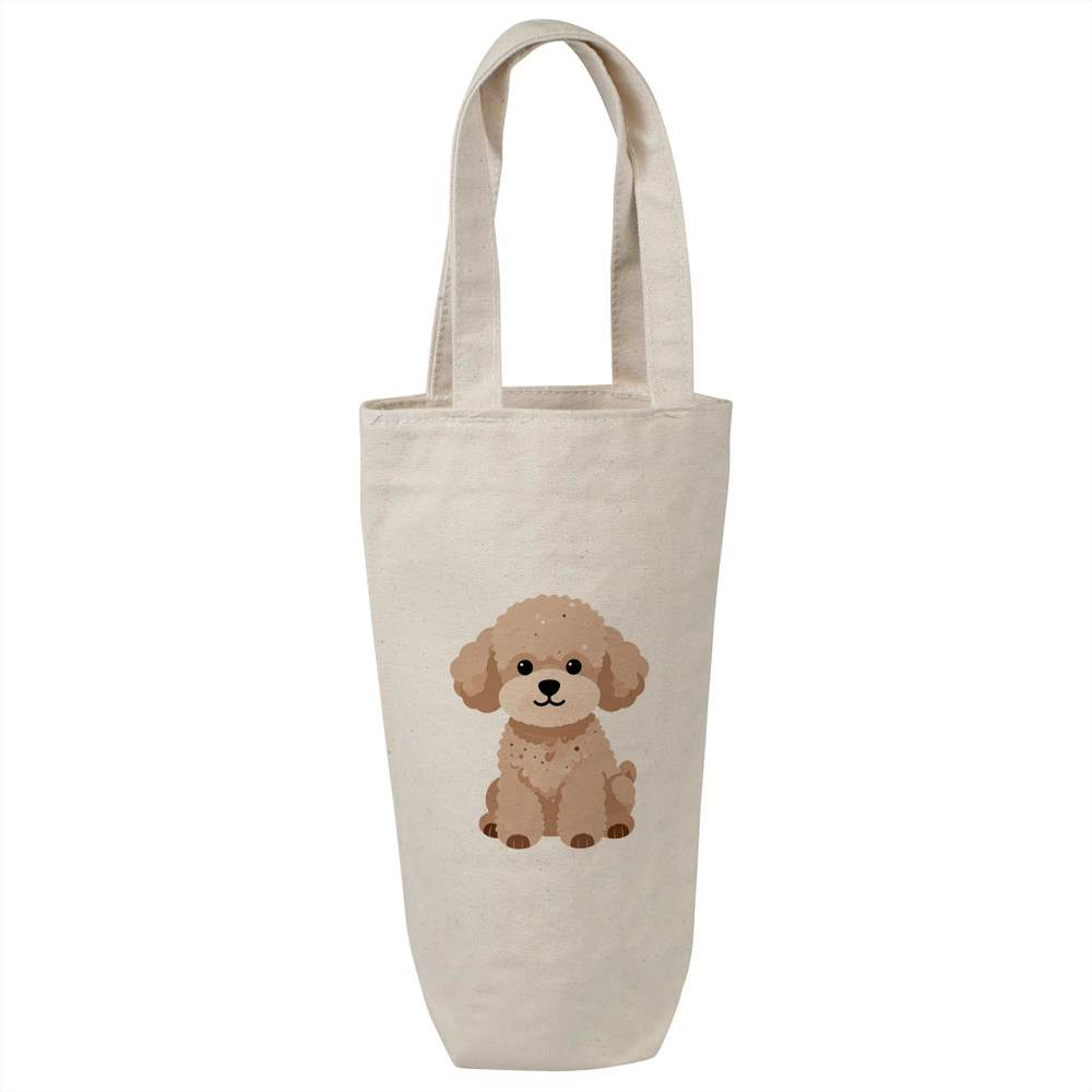 'Chibi Toy Poodle' Cotton Wine Bottle Bag - Natural - Reusable Gift / Travel Carrier for Wine, Champagne and Bottles (BL00047652)