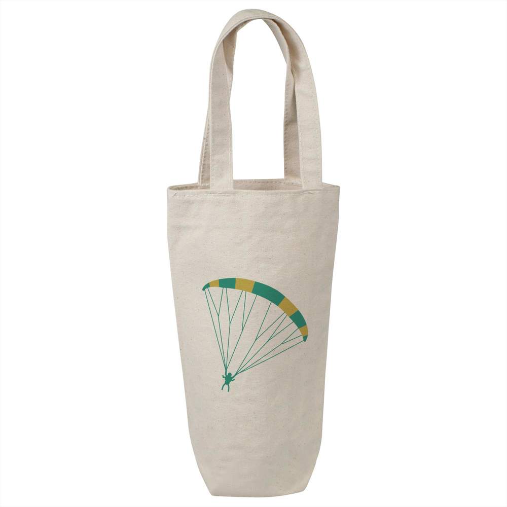 'Skydiver With Parachute' Cotton Wine Bottle Bag - Natural - Reusable Gift / Travel Carrier for Wine, Champagne and Bottles (BL00047769)