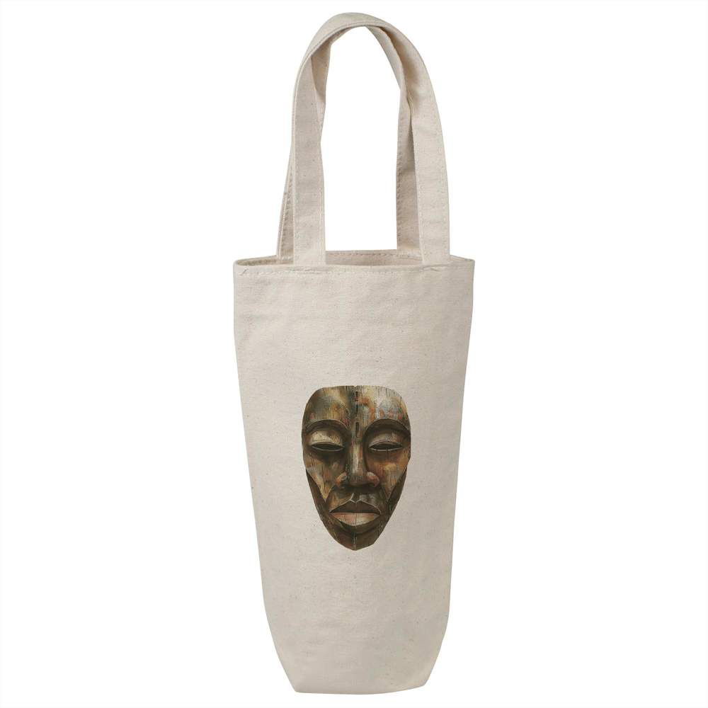'African Tribal Mask' Cotton Wine Bottle Bag - Natural - Reusable Gift / Travel Carrier for Wine, Champagne and Bottles (BL00047849)