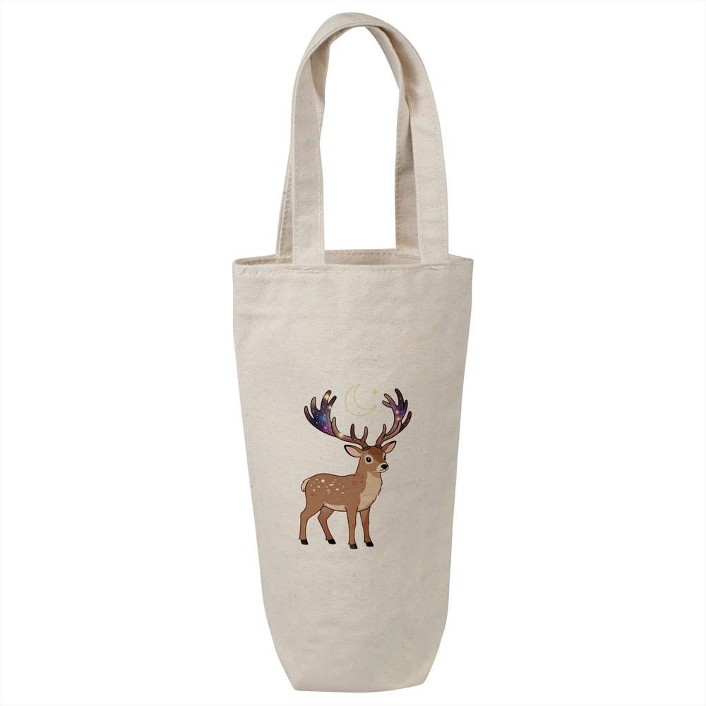 'Stag With Galaxy Antlers' Cotton Wine Bottle Bag - Natural - Reusable Gift / Travel Carrier for Wine, Champagne and Bottles (BL00047862)