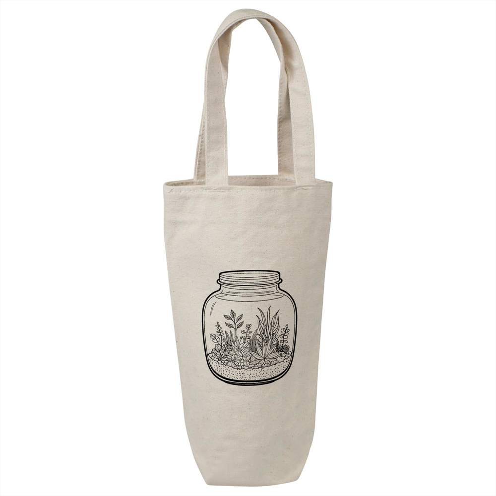 'Glass Jar Terrarium' Cotton Wine Bottle Bag - Natural - Reusable Gift / Travel Carrier for Wine, Champagne and Bottles (BL00048133)