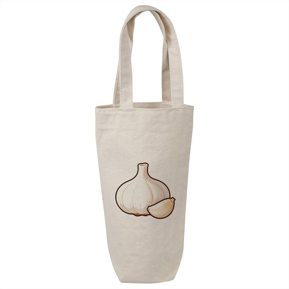 'Garlic Bulb & Clove' Cotton Wine Bottle Bag - Natural - Reusable Gift / Travel Carrier for Wine, Champagne and Bottles (BL00048160)