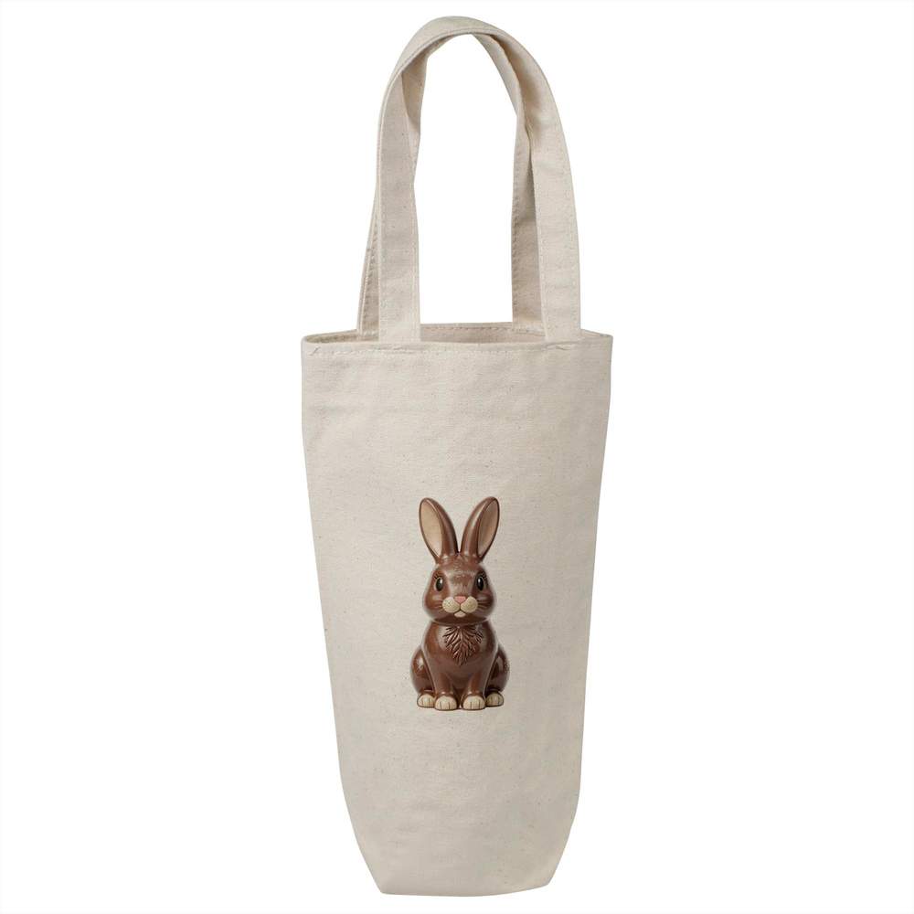 'Chocolate Easter Bunny' Cotton Wine Bottle Bag - Natural - Reusable Gift / Travel Carrier for Wine, Champagne and Bottles (BL00048254)