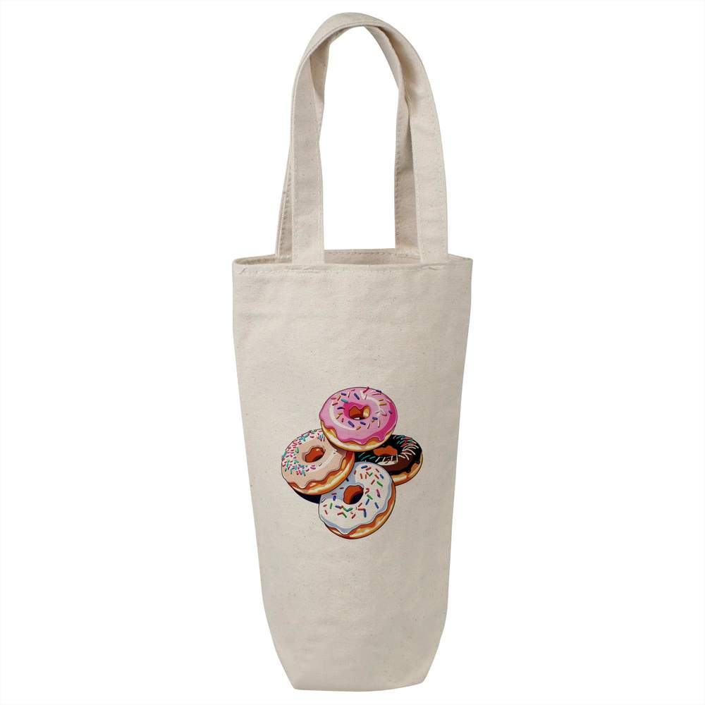 'Pile of Donuts' Cotton Wine Bottle Bag - Natural - Reusable Gift / Travel Carrier for Wine, Champagne and Bottles (BL00048387)