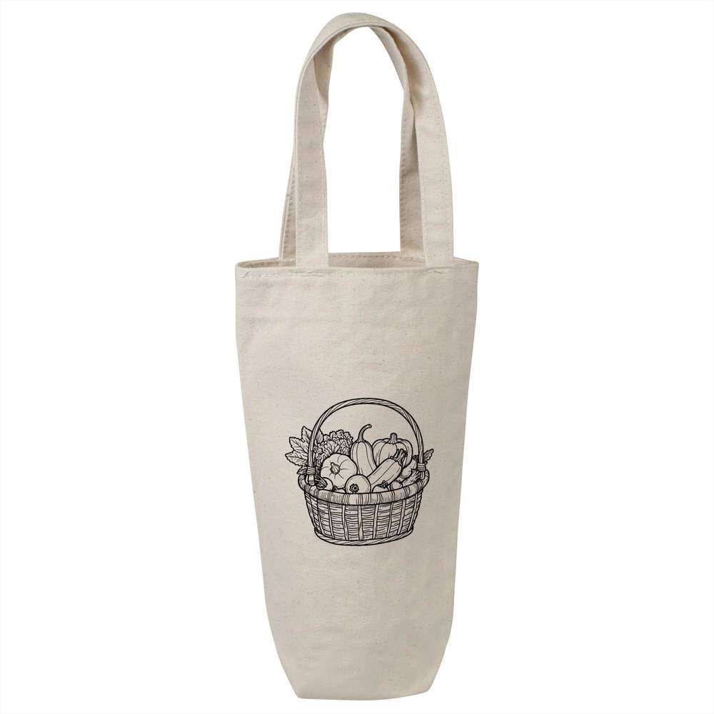 'Basket & Fresh Vegetables' Cotton Wine Bottle Bag - Natural - Reusable Gift / Travel Carrier for Wine, Champagne and Bottles (BL00048553)