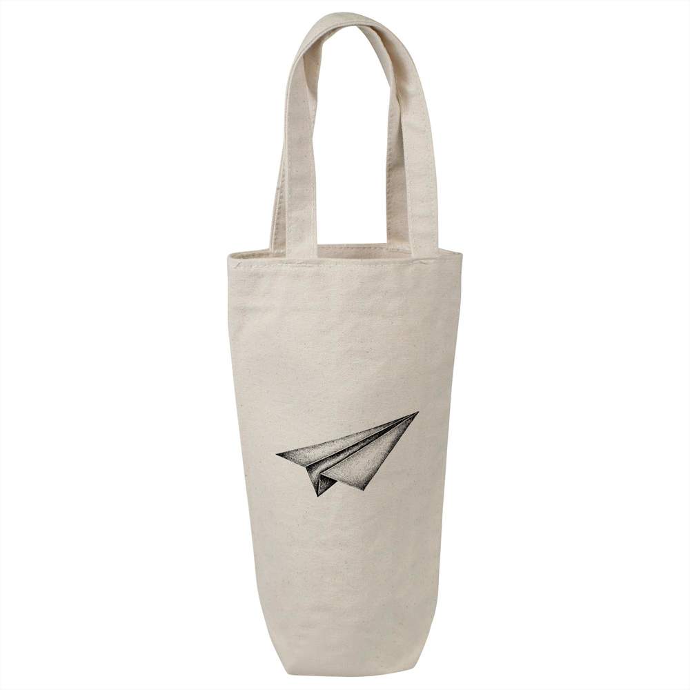 'Paper Airplane' Cotton Wine Bottle Bag - Natural - Reusable Gift / Travel Carrier for Wine, Champagne and Bottles (BL00048597)