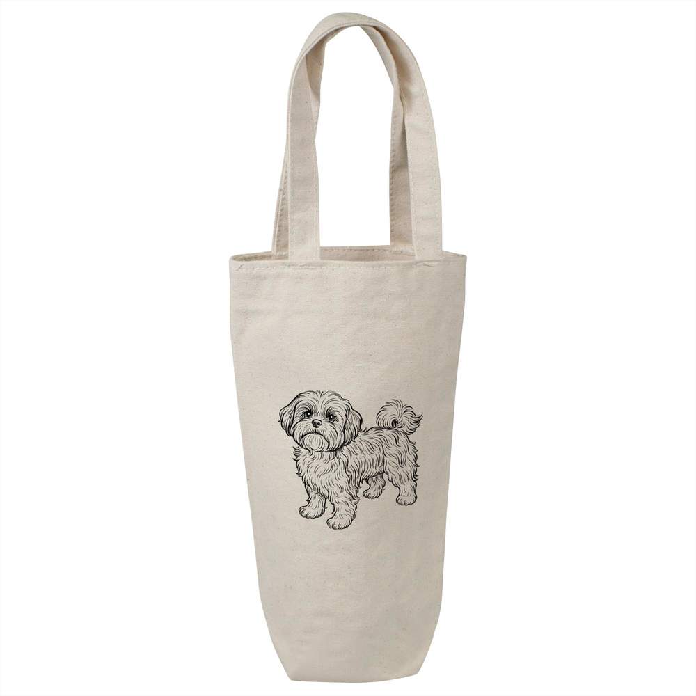 'Shih Tzu Dog' Cotton Wine Bottle Bag - Natural - Reusable Gift / Travel Carrier for Wine, Champagne and Bottles (BL00048924)