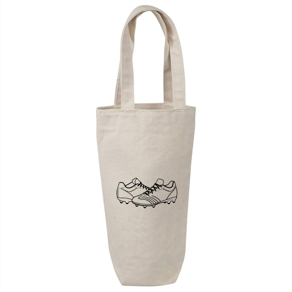 'Football Shoes' Cotton Wine Bottle Bag - Natural - Reusable Gift / Travel Carrier for Wine, Champagne and Bottles (BL00048927)