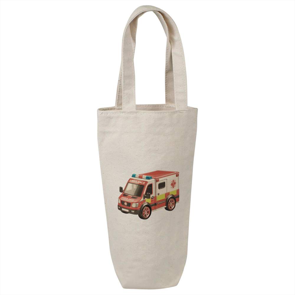 'Toy Ambulance' Cotton Wine Bottle Bag - Natural - Reusable Gift / Travel Carrier for Wine, Champagne and Bottles (BL00049173)