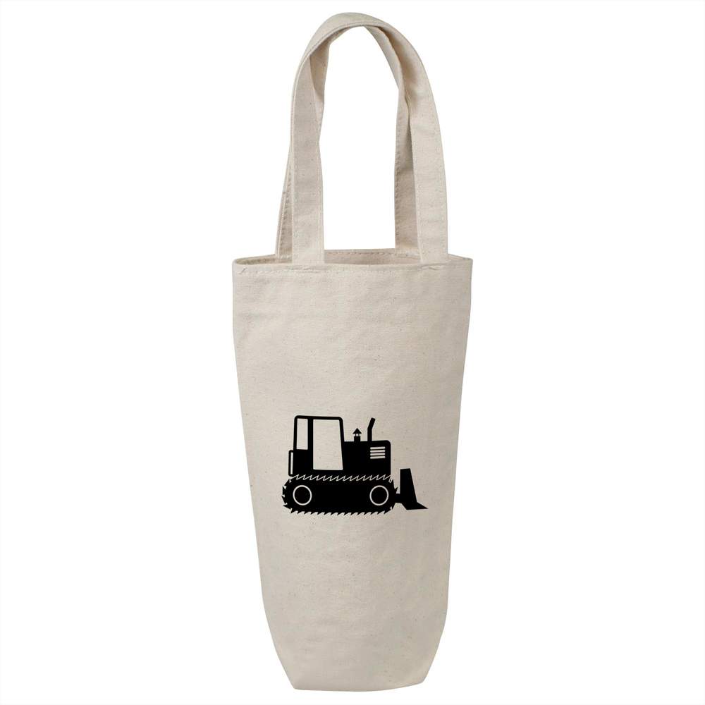 'Bulldozer Silhouette' Cotton Wine Bottle Bag - Natural - Reusable Gift / Travel Carrier for Wine, Champagne and Bottles (BL00049185)