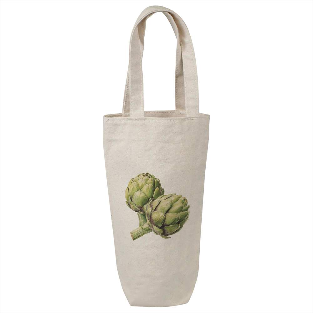 'Two Artichokes ' Cotton Wine Bottle Bag - Natural - Reusable Gift / Travel Carrier for Wine, Champagne and Bottles (BL00049982)