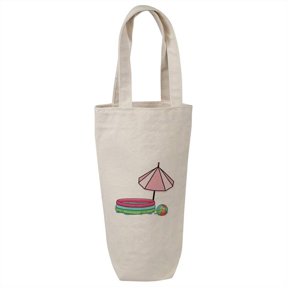 'Paddling Pool' Cotton Wine Bottle Bag - Natural - Reusable Gift / Travel Carrier for Wine, Champagne and Bottles (BL00049987)