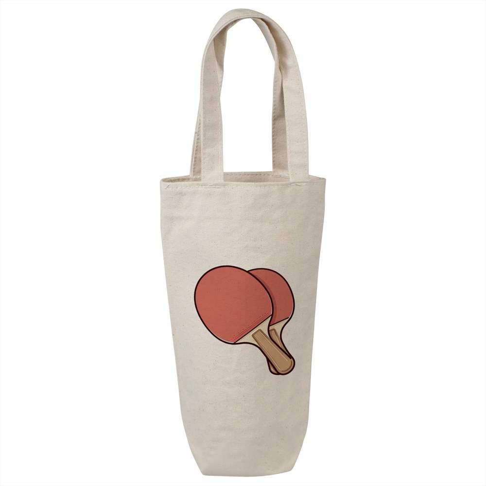 'Table Tennis Paddles' Cotton Wine Bottle Bag - Natural - Reusable Gift / Travel Carrier for Wine, Champagne and Bottles (BL00050146)