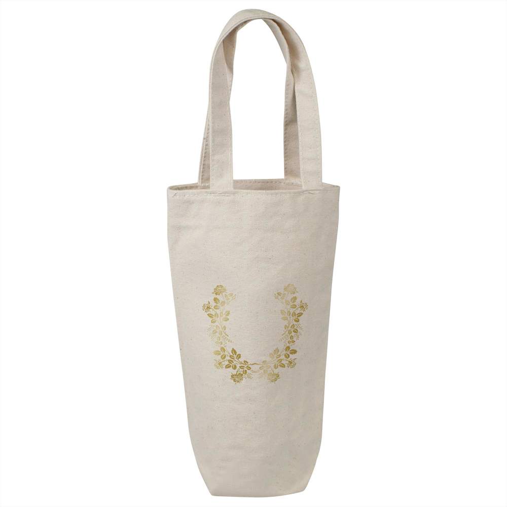 'Floral Garland' Cotton Wine Bottle Bag - Natural - Reusable Gift / Travel Carrier for Wine, Champagne and Bottles (BL00050390)