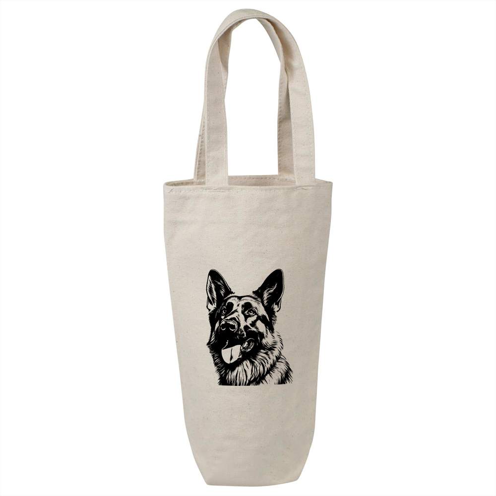 'German Shepherd Portrait' Cotton Wine Bottle Bag - Natural - Reusable Gift / Travel Carrier for Wine, Champagne and Bottles (BL00050507)