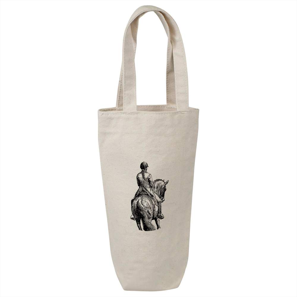 'Female Rider on Horse' Cotton Wine Bottle Bag - Natural - Reusable Gift / Travel Carrier for Wine, Champagne and Bottles (BL00050609)