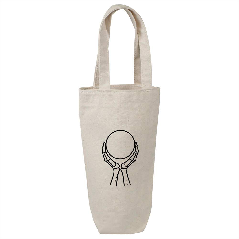 'Skeleton & Crystal Ball' Cotton Wine Bottle Bag - Natural - Reusable Gift / Travel Carrier for Wine, Champagne and Bottles (BL00050811)