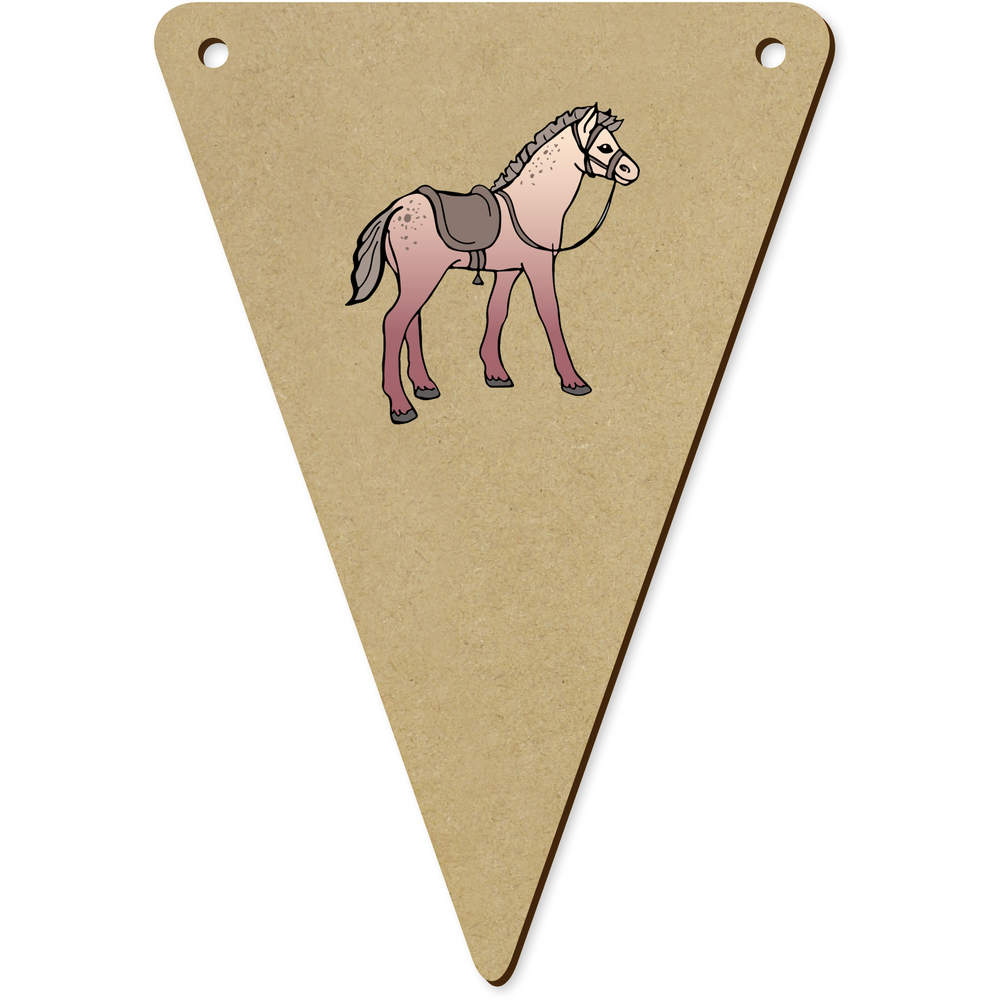 5 x 140mm 'Horse With Saddle & Bridle' Wooden Bunting Flags (BN00050180)