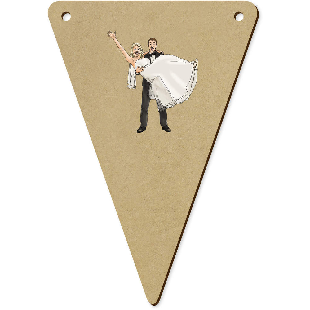 5 x 140mm 'Happy Bride & Groom' Wooden Bunting Flags (BN00068201)