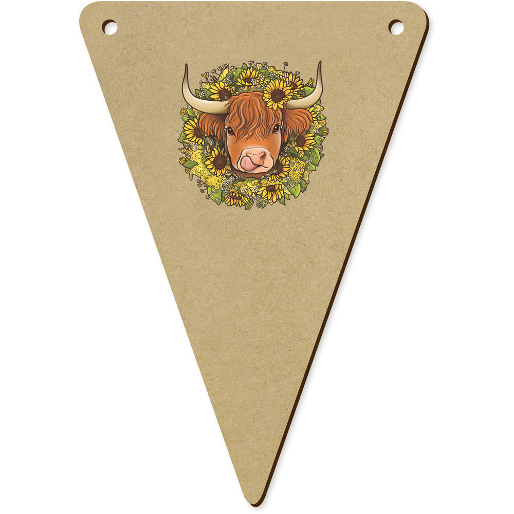 5 x 140mm 'Sunflower Highland Cow' Wooden Bunting Flags (BN00080424)