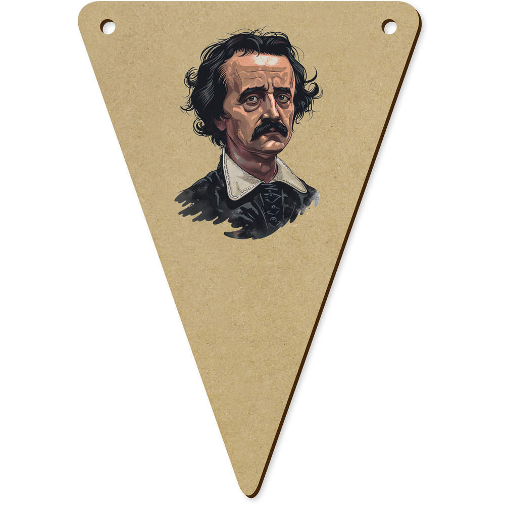 5 x 140mm 'Edgar Allen Poe Portrait' Wooden Bunting Flags (BN00085308)