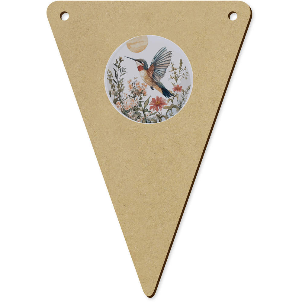 5 x 140mm 'Hummingbird with Flowers' Wooden Bunting Flags (BN00085675)