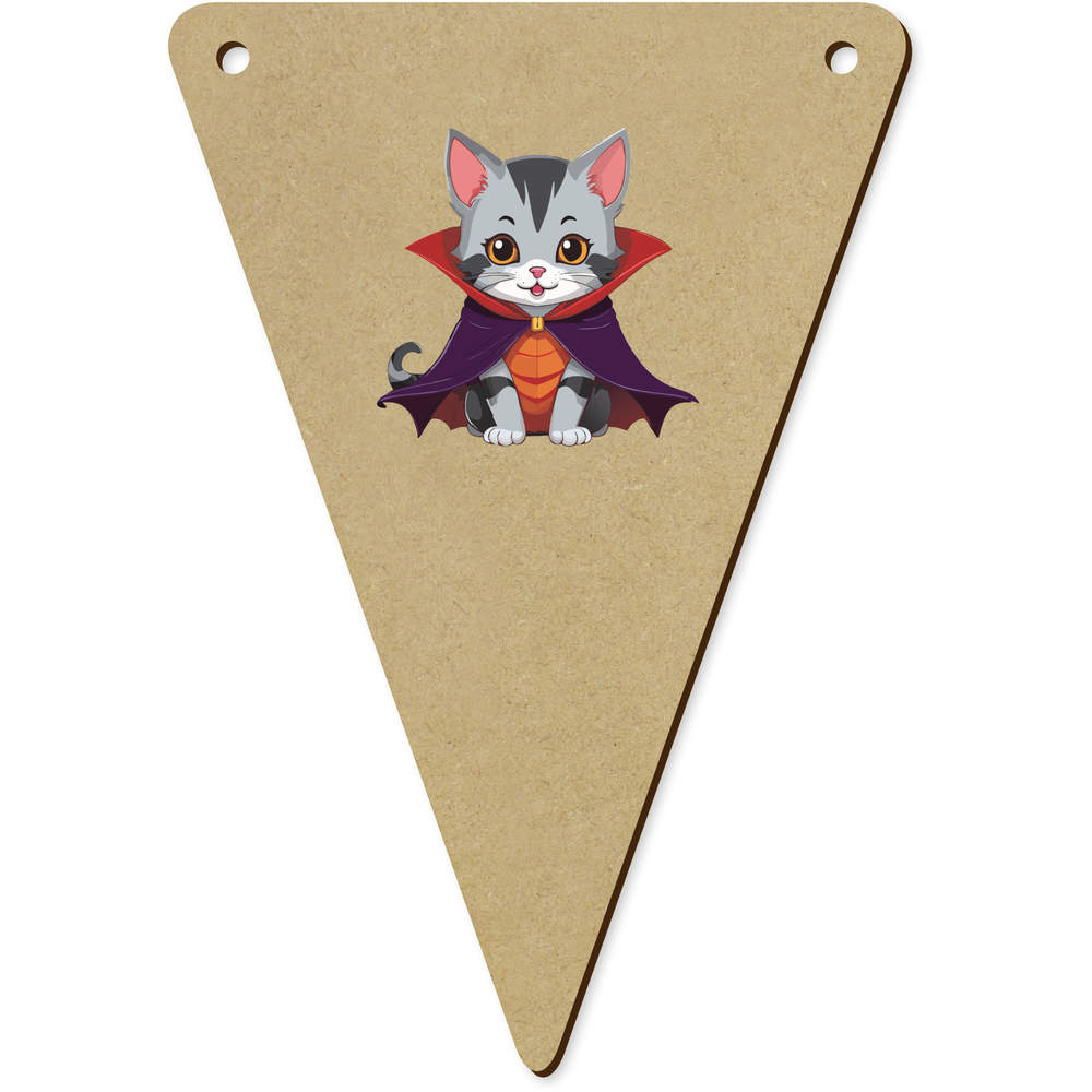 5 x 140mm 'Kawaii Style Cat In Halloween Costume ' Wooden Bunting Flags (BN00085905)