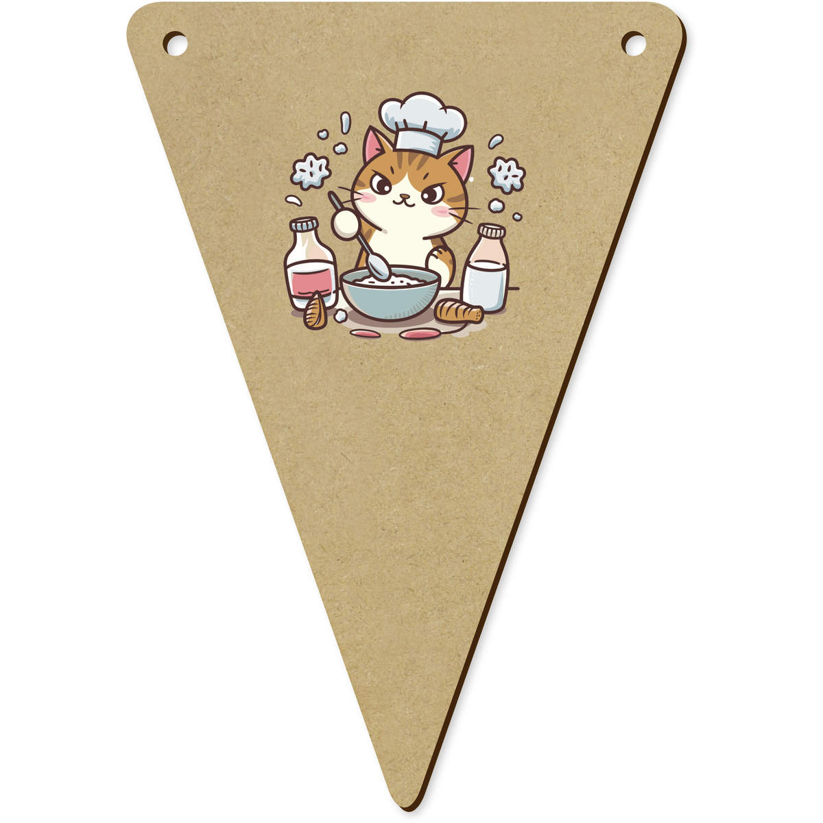 5 x 'Cooking Cat' MDF Bunting Flags - 14cm - MDF Pennants for Parties, Nurseries, Weddings and Home Decor (BN00086195)