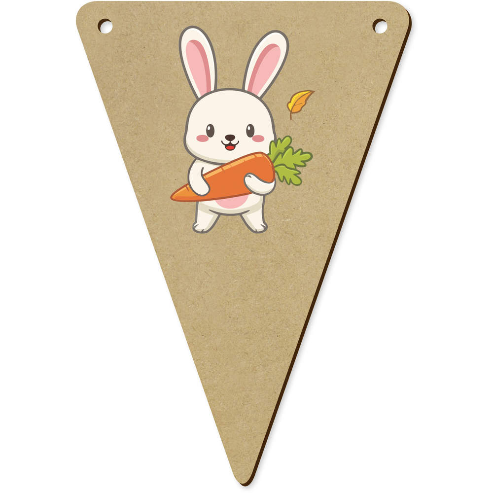 5 x 140mm 'Kawaii Bunny Holding Big Carrot' Wooden Bunting Flags (BN00086262)