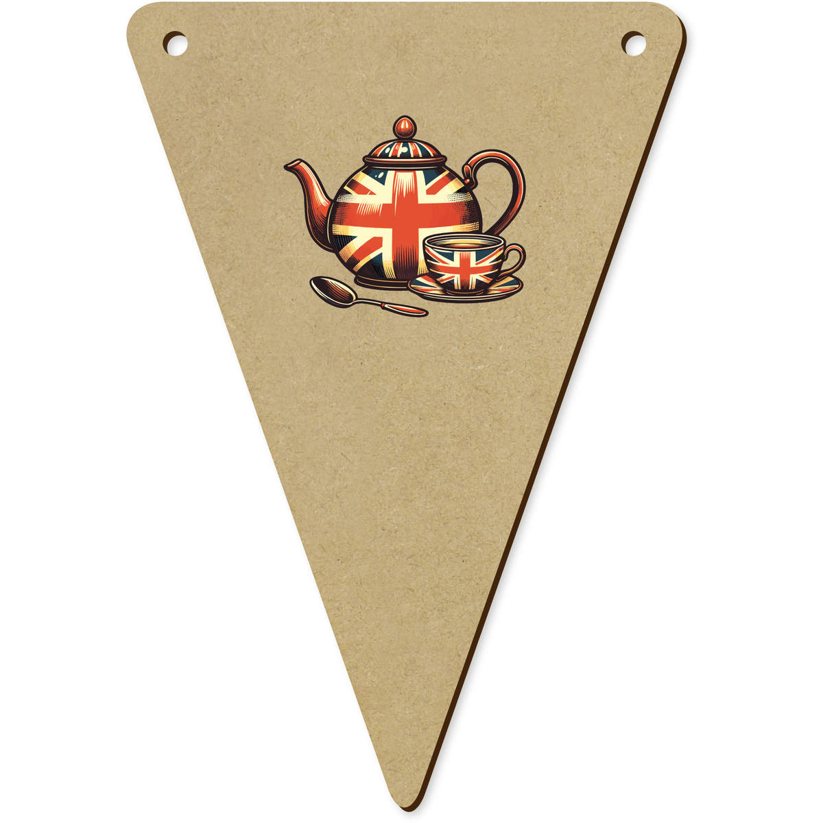 5 x 'Union Jack Teapot' MDF Bunting Flags - 14cm - MDF Pennants for Parties, Nurseries, Weddings and Home Decor (BN00086625)