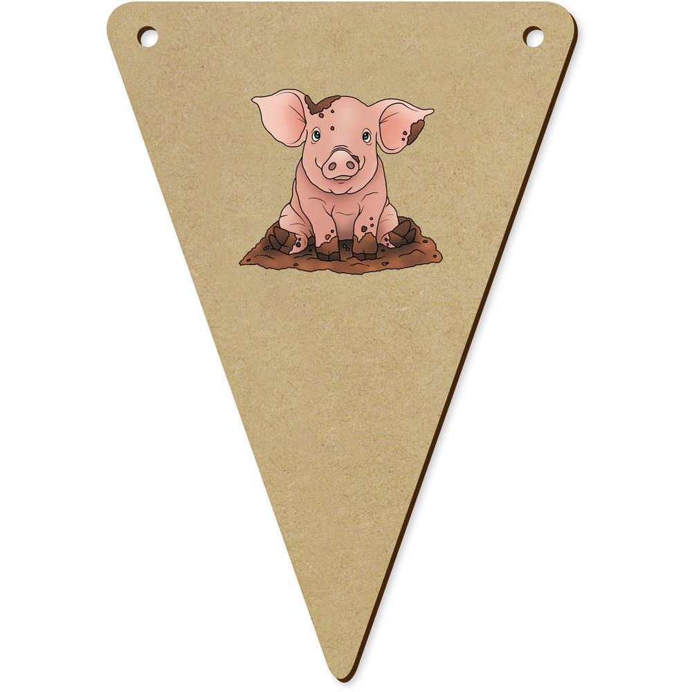 5 x 140mm 'Muddy Pig' Wooden Bunting Flags (BN00086714)