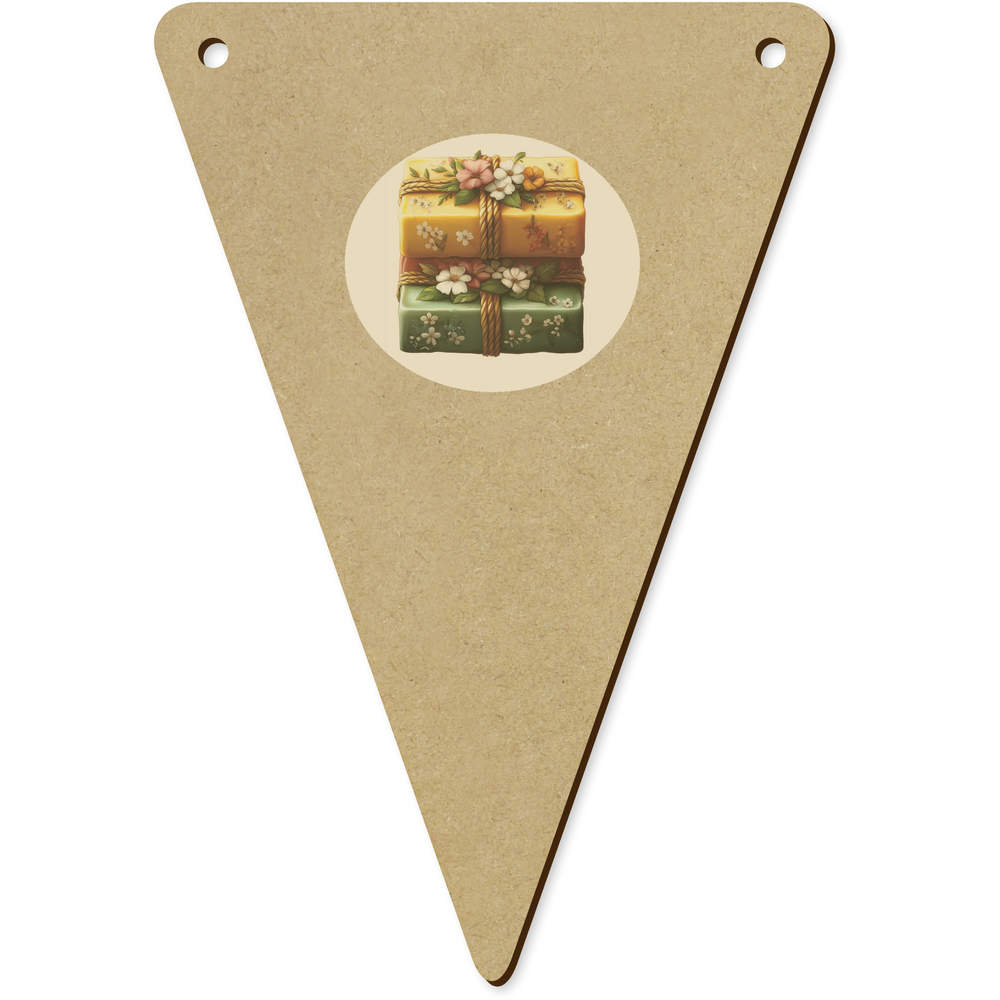 5 x 140mm 'Organic Soap with Flowers' Wooden Bunting Flags (BN00087546)