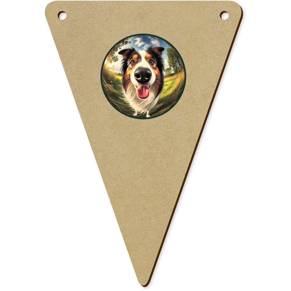 5 x 140mm 'Smiling Border Collie' Wooden Bunting Flags (BN00087641)