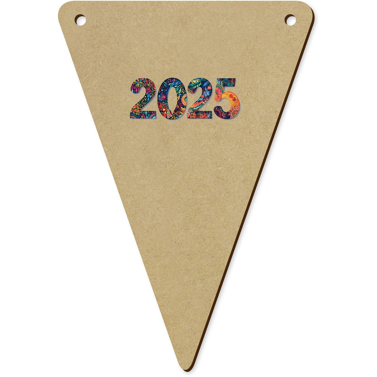 5 x 'Colourful 2025' MDF Bunting Flags - 14cm - MDF Pennants for Parties, Nurseries, Weddings and Home Decor (BN00087697)