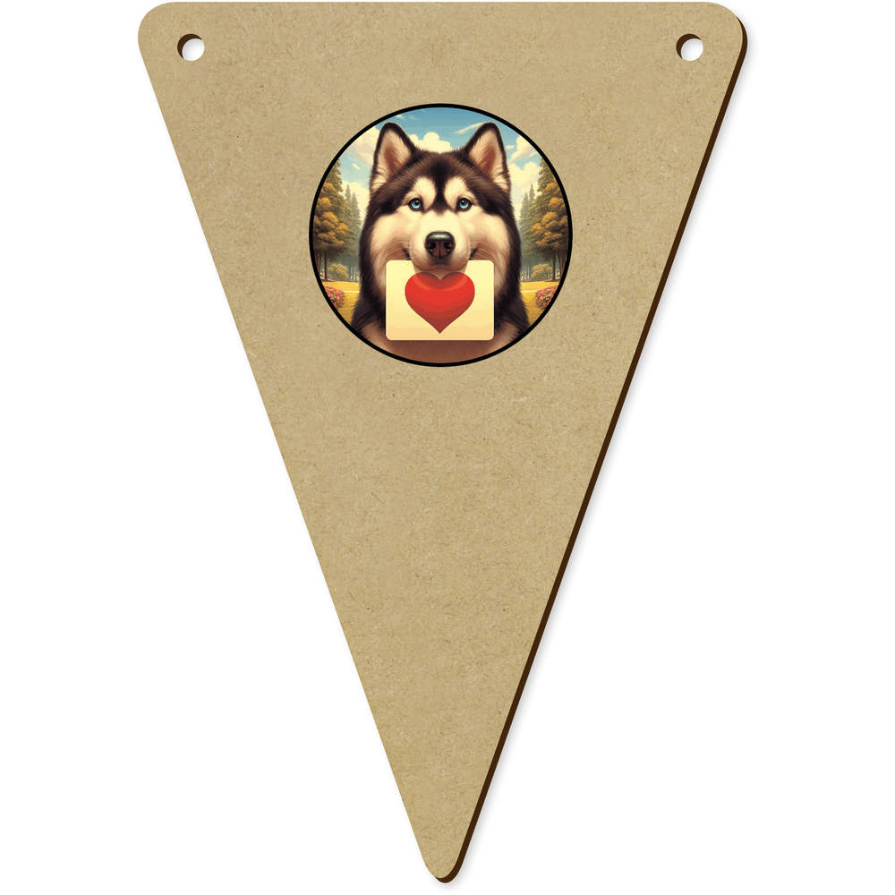 5 x 140mm 'Siberian Husky Love Note' Wooden Bunting Flags (BN00088766)
