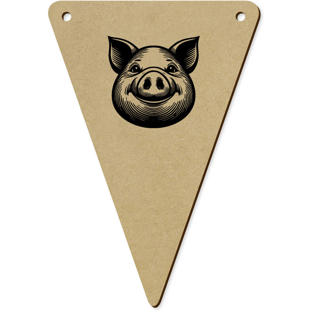 5 x 140mm 'Happy Pig Face' Wooden Bunting Flags (BN00089369)