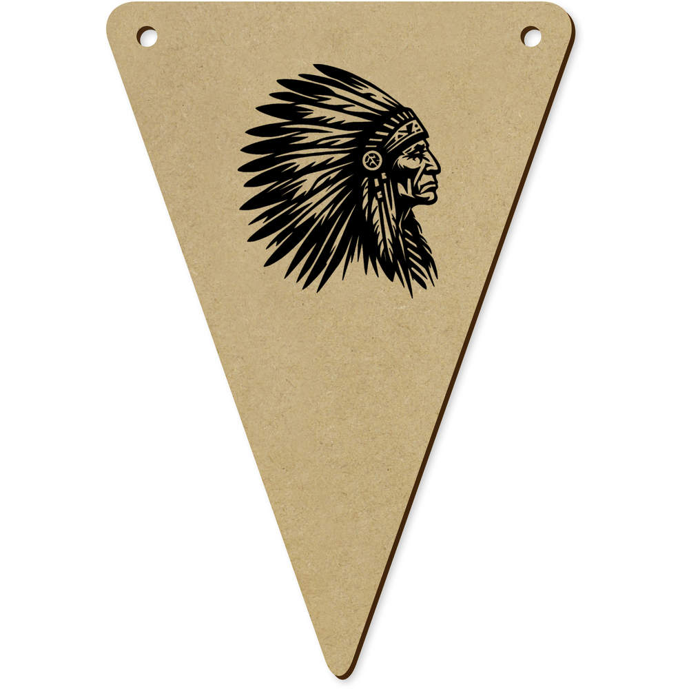 5 x 140mm 'Native American Indian Chief' Wooden Bunting Flags (BN00089437)